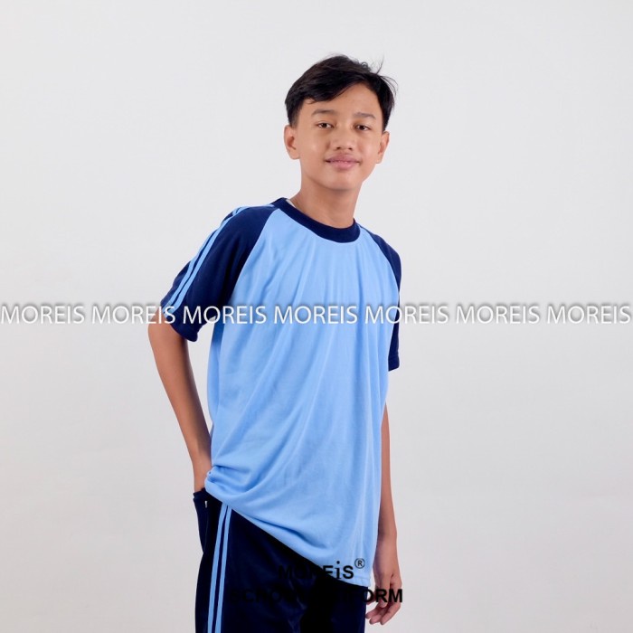 Setelan Kaos Olahraga Anak TK/SD Lengan Pendek - Biru Dongker, M