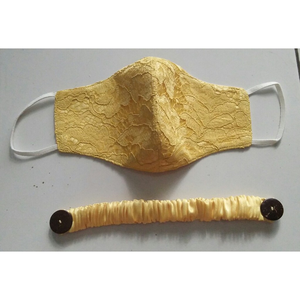 MASKER KAIN BROKAT WARNA KUNING/YELLOW