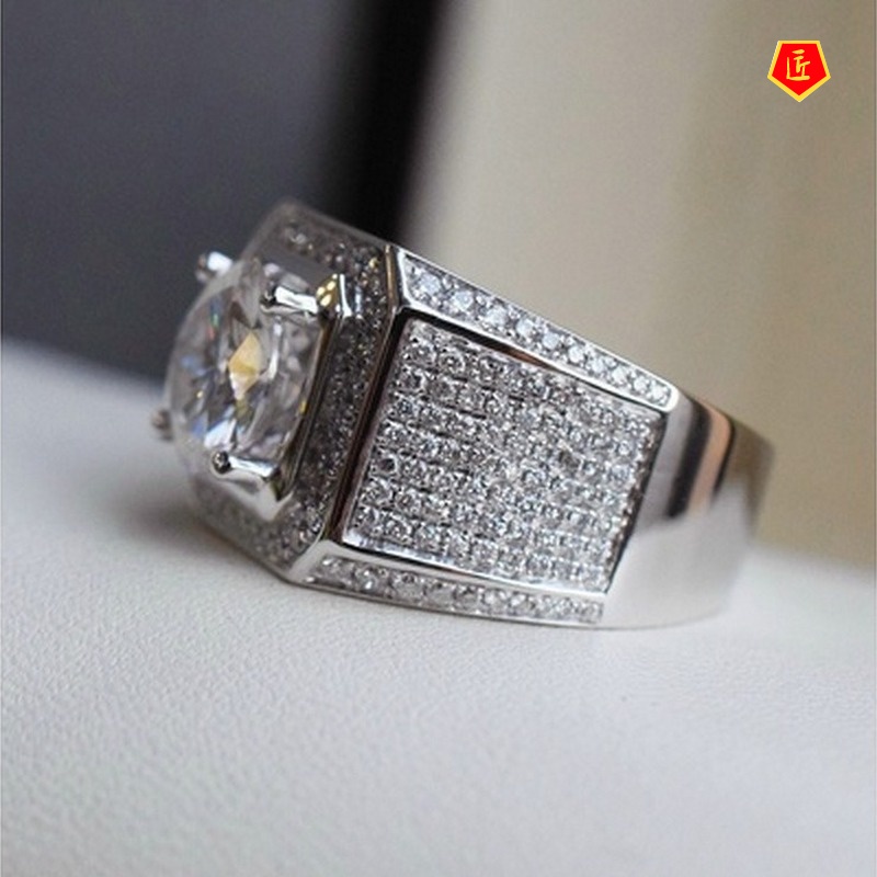 [Ready Stock]European and American Fashion Square Ring Full Diamond Micro Inlaid Exaggerated Style