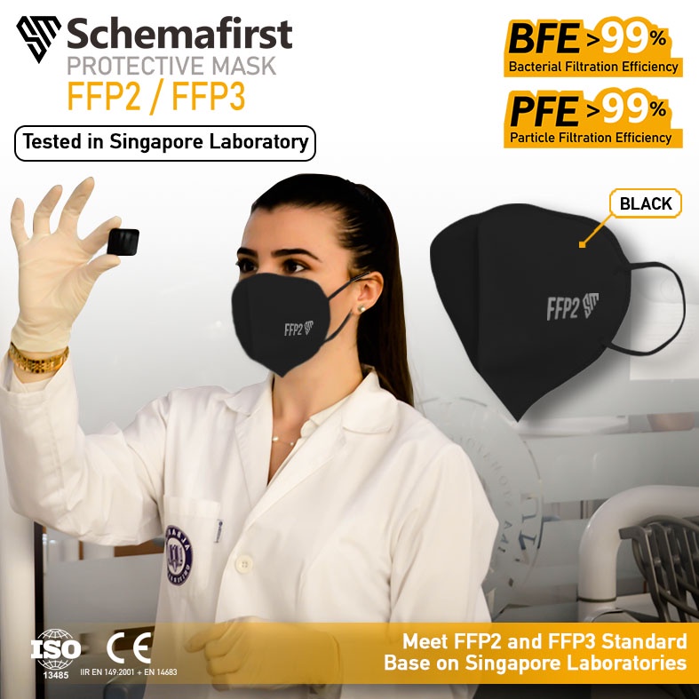 MASKER MEDIS N95 FFP2 4 PLY DEWASA (STERIL) BLACK 1 BOX isi 12 PCS