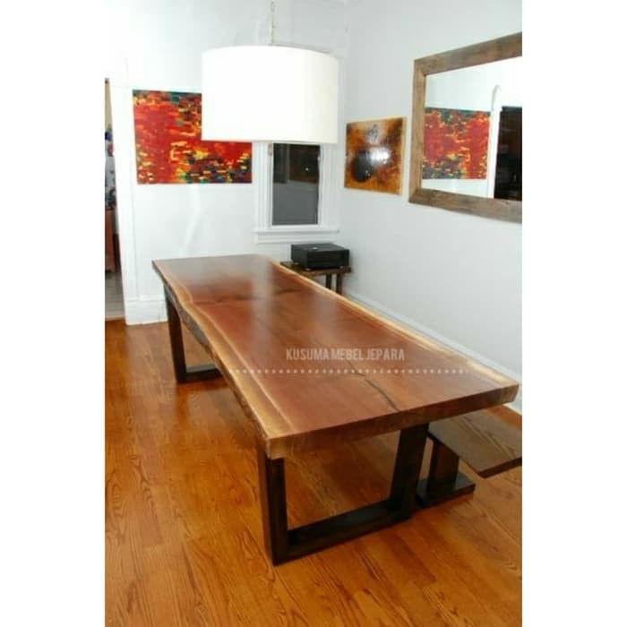 Set Meja Makan Kayu Trembesi Kaki Besi (Panjang 2 Meter)