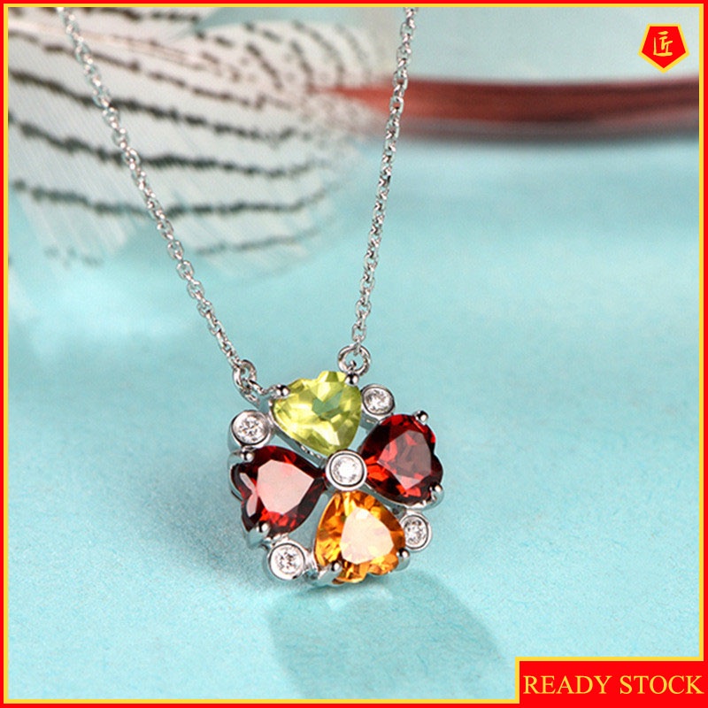 [Ready Stock]Fashion Personality Heart Shape with Diamond Pendant Colorful Crystals Necklace