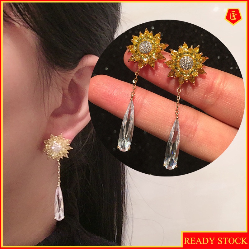 [Ready Stock]Luxury Sunflower Yellow Diamond Stud Earrings