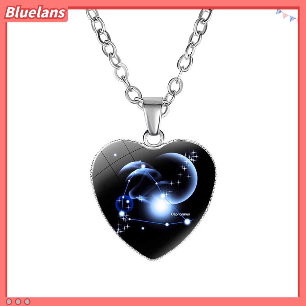 Bluelans Love Heart Necklace Fashion Charming Glass 12 Zodiac Constellations Sign Pendant for Women