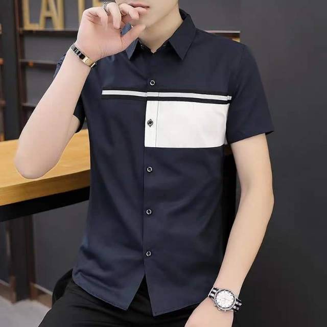 Kemeja Cowok Import - Navy