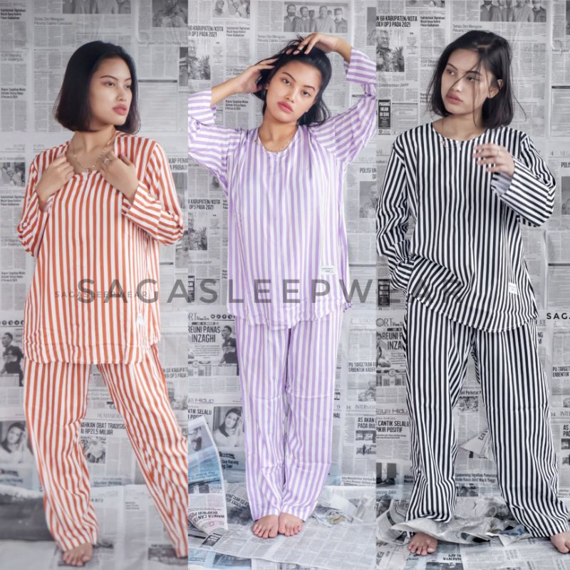 stelan Babydoll rayon stripes lengan panjang