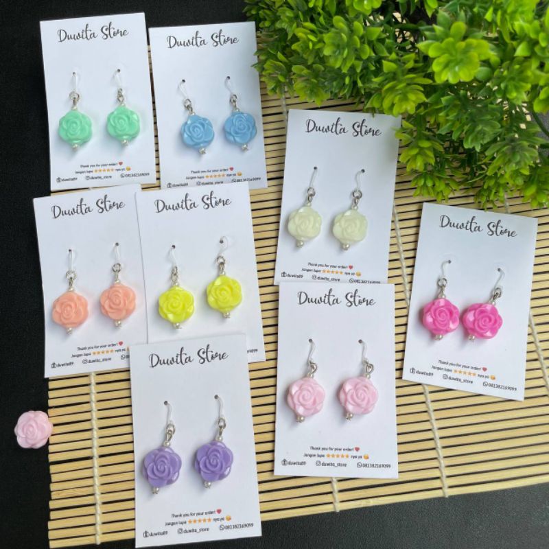 HANDMADE ANTING ANAK/DEWASA KAITAN PLASTIK MOTIF MAWAR-1