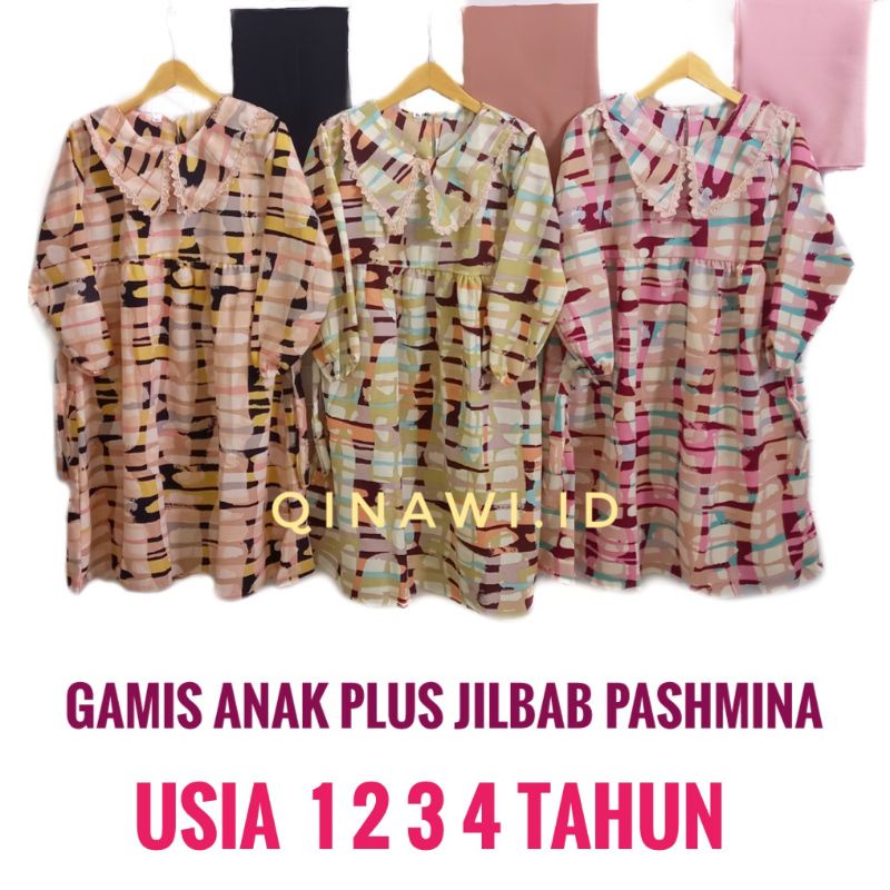 GAMIS ANAK PEREMPUAN 1 2 3 4 TAHUN SET JILBAB PASHMINA MONALISA