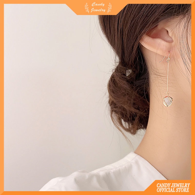 Anting Rumbai Panjang Opal Warna Permen Gaya Korea Untuk Wanita