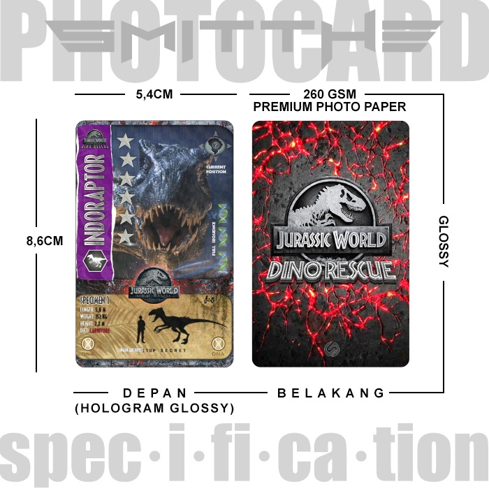 Kartu Jurassic World Dominion Dino Rescue P5 Photocard Board GAME Card Hologram