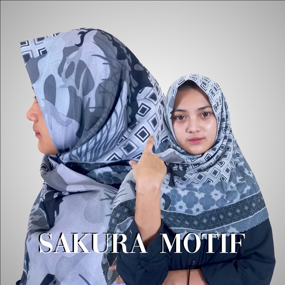 Hijab muslimah segi empat sakura motif