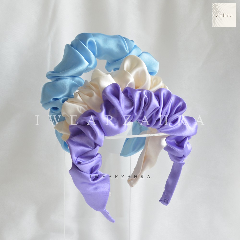 Jual Bando Satin Bandana Korea Aksesoris Rambut Scrunchie Kerut Puff Headband Ruffle Kerut 