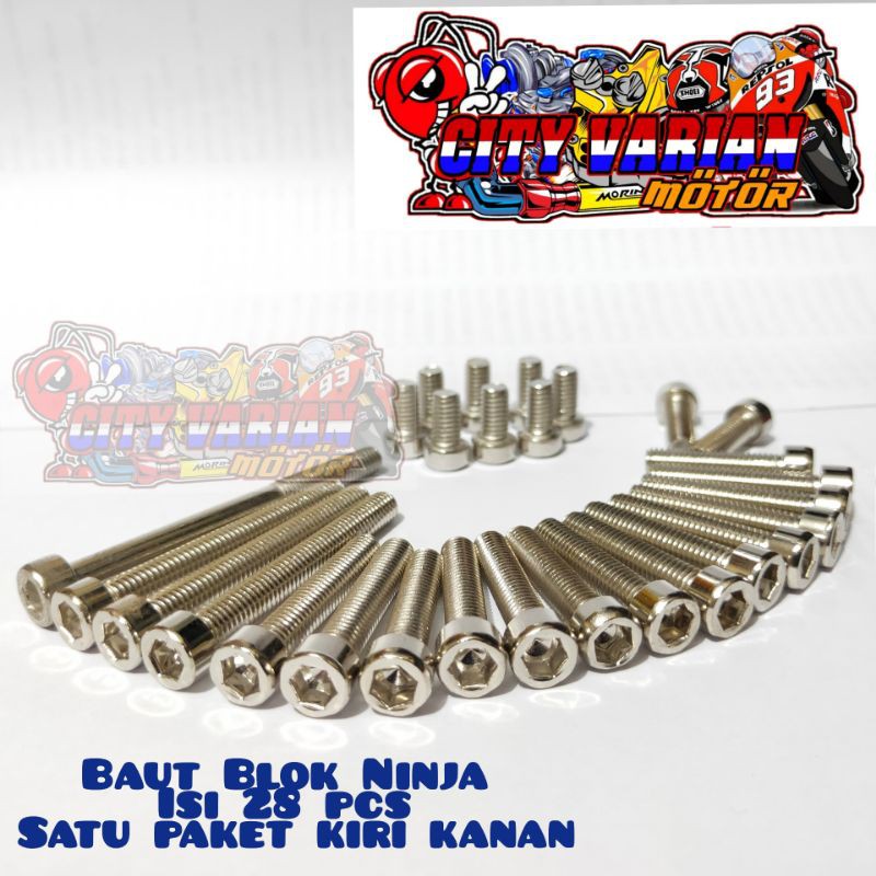 Baut Block Blok Ninja R Ninja RR Baut Probolt Baut blok mesin Ninja set kiri kanan isi 28 pcs