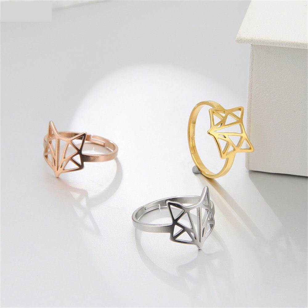 Preva Fox Cincin Emas Cincin Golden/Rose Perhiasan Emas Hewan Lucu Anti Karat