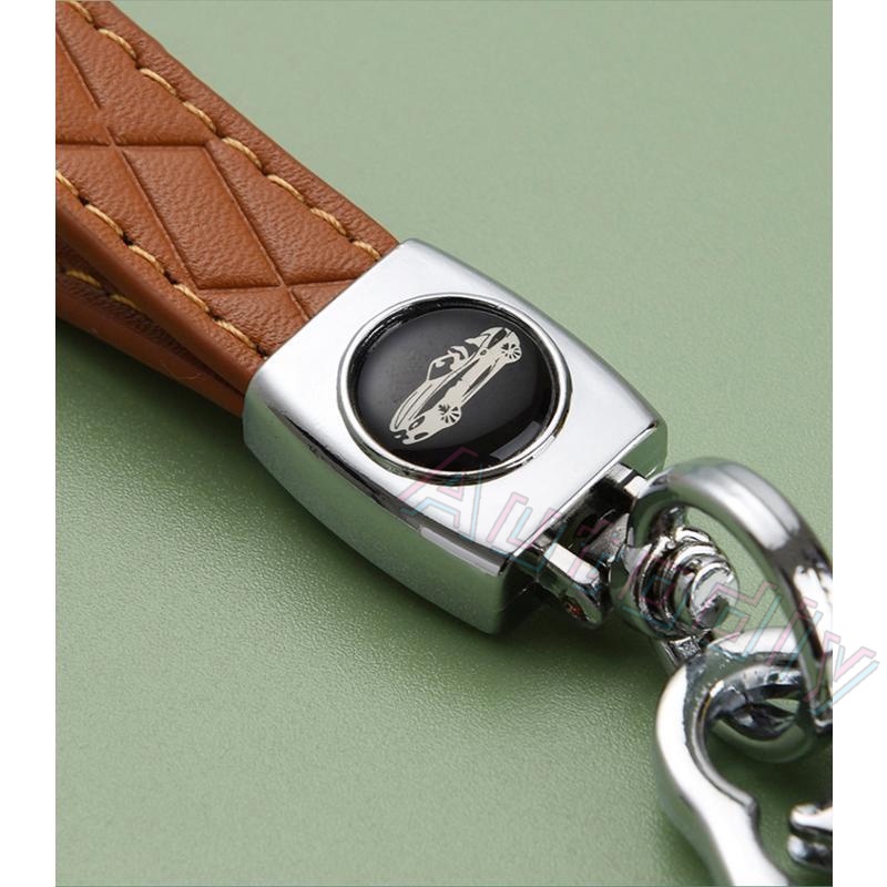 Siap Kirim Universal Car Key Case Keychain Tali Kepang Double Buckle Metal Keychains Leather Car Logo Key Chain