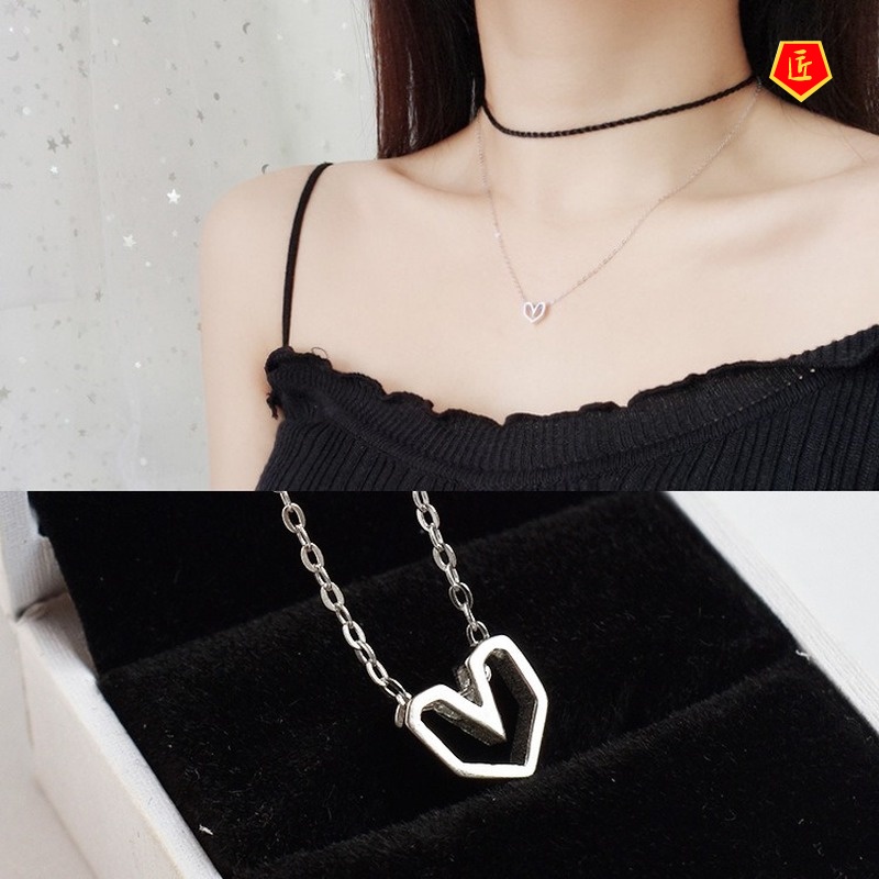 [Ready Stock]Women's Hollow Heart Necklace Korean Chic Simple Sweet Style