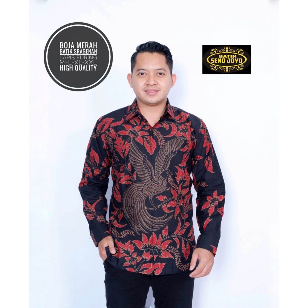 Kemeja batik pria warna merah terbaru baju batik lengan panjang warna merah batik cowok terbaru boja