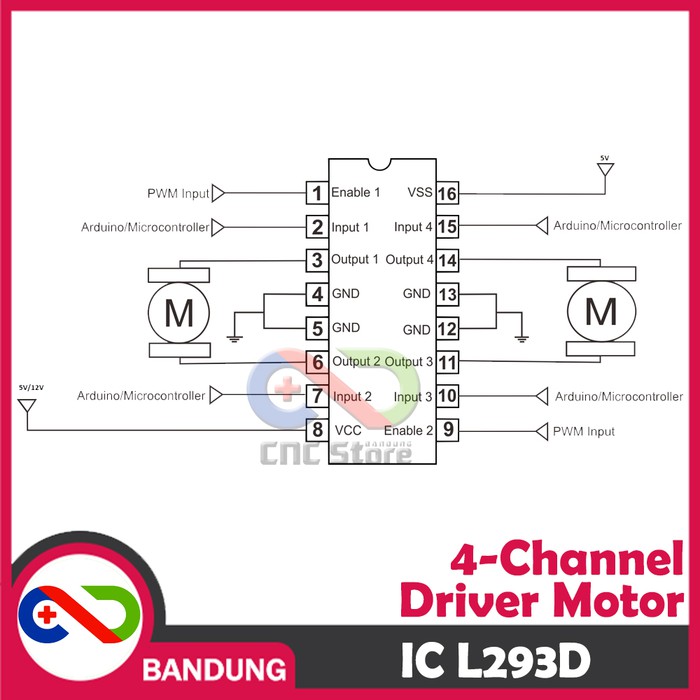 L293 L293D DIP-16 4 CHANNEL HALF-H MOTOR DC STEPPER DRIVER IC