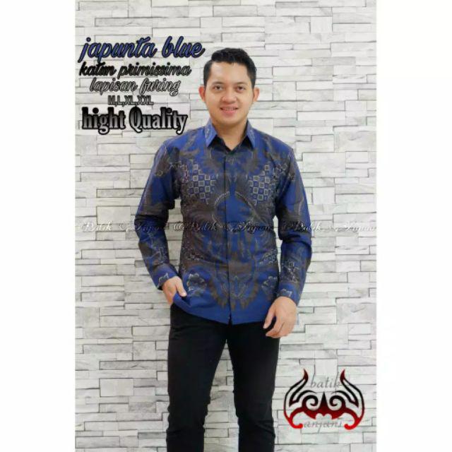 Japunta Blue Kemeja Batik Pria Full Furing Katun Primisima Batik Solo Batik Warna Navy Dongker