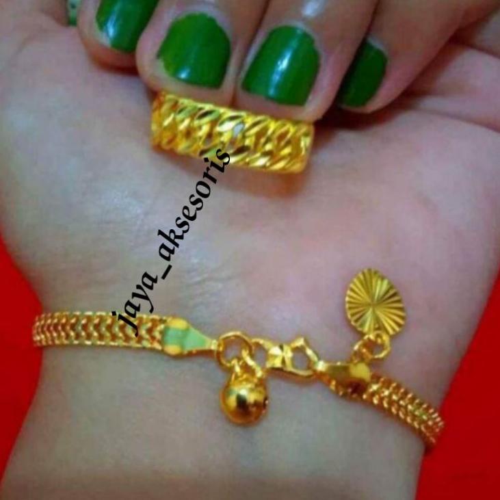 gelang titanium motip tikar free cincin coin logam asli lapis emas ◦ RGJ.330028