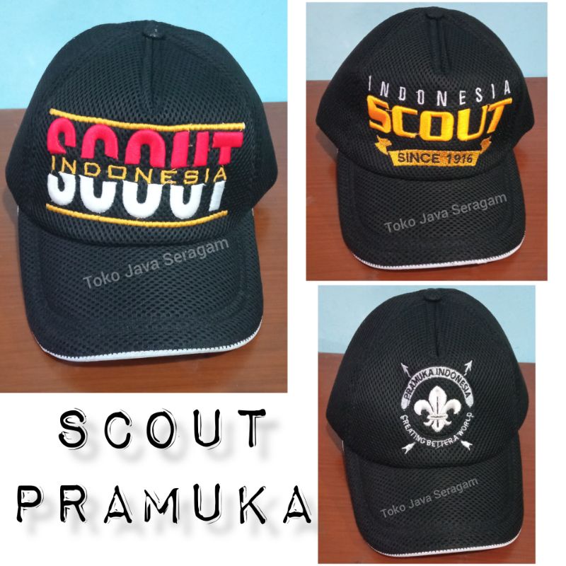 Topi Scout Pramuka Doublemesh Bordir Jaring Hitam Pet Bed Badge