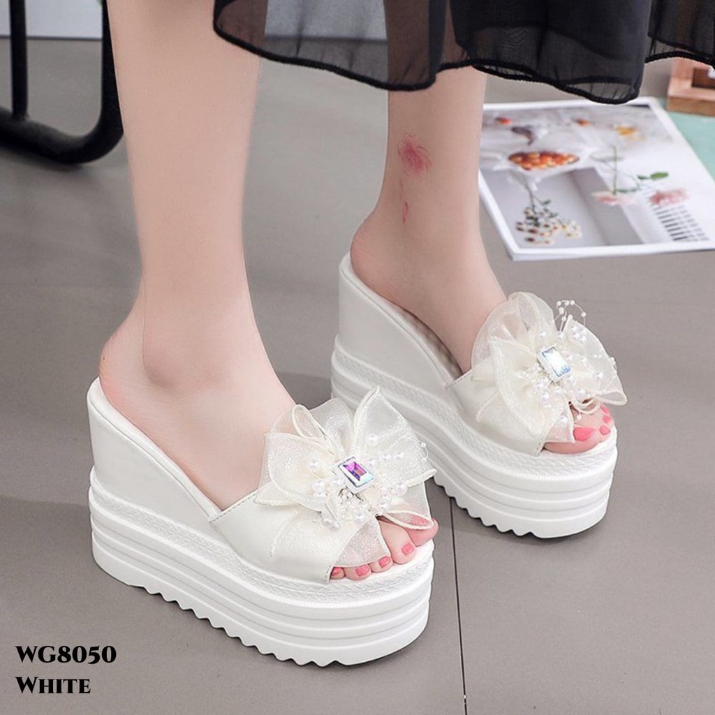 PRF Sandal Wedges Ribbon Highsole Diamond &amp; Pearl Korea Shoes WG8050