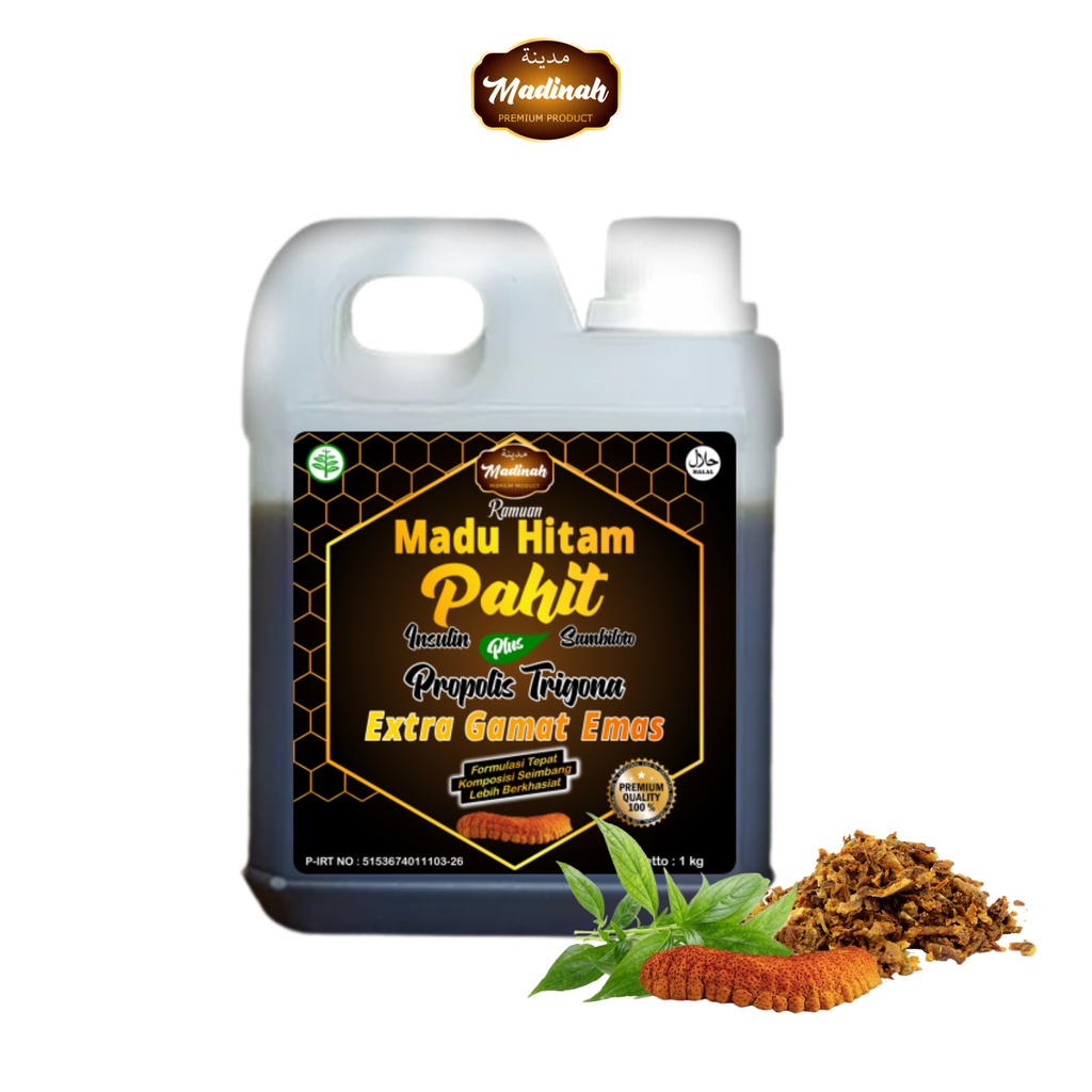 Ramuan Madu Hitam Pahit Gamat Emas Insulin Sambiloto Plus Propolis Trigona Madinah 1000 Gram