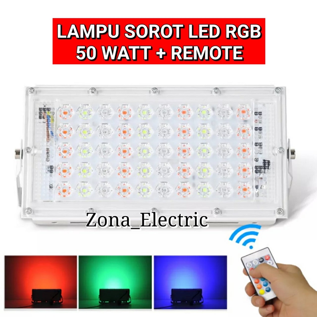 LAMPU SOROT RGB 50 WATT REMOTE / FLOOD LIGHT 50 WATT RGB/LAMPU TEMBAK