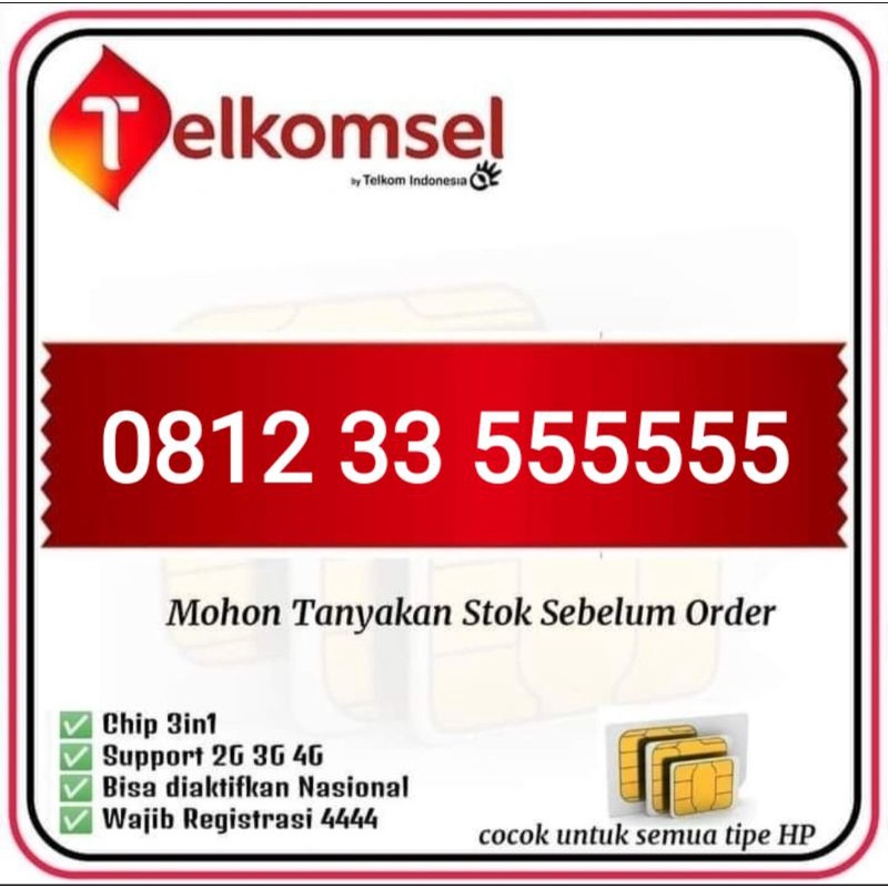 NOMOR CANTIK SIMPATI HEXA 555555, 081233555555,0812 33 555 555