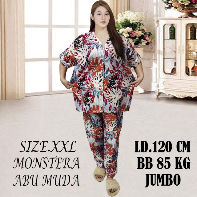 ISANNY PIYAMA SET SIZE XXL MONSTERA/BUNGA SAKURA/BUNGA PEONY READY