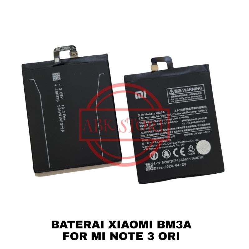 BATRE BATERAI BATTERY XIAOMI MI NOTE 3 BM3A ORIGINAL