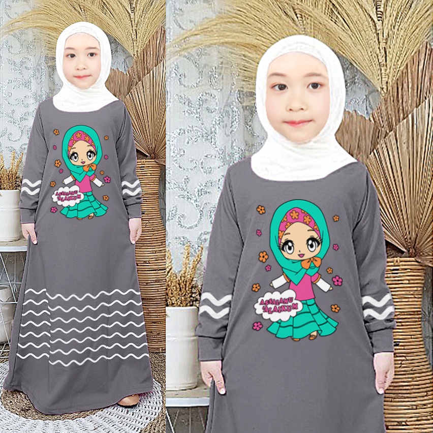 Gamis dress anak assalamualaikum usia 3-12 tahun