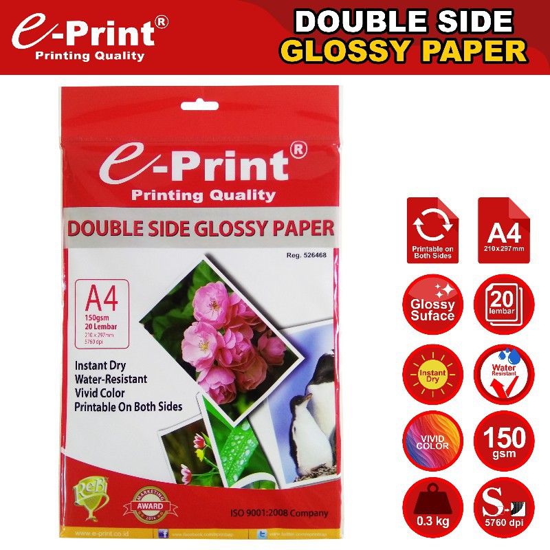 

[PAK] DOUBLE SIDE GLOSSY PAPER A4 150GR 20S*