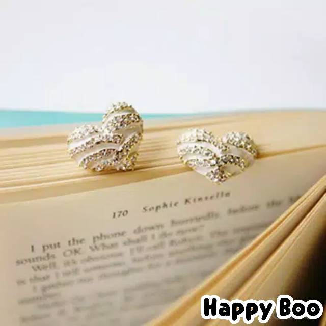 Anting love putih kilat korea stainless anting lopi import stainless