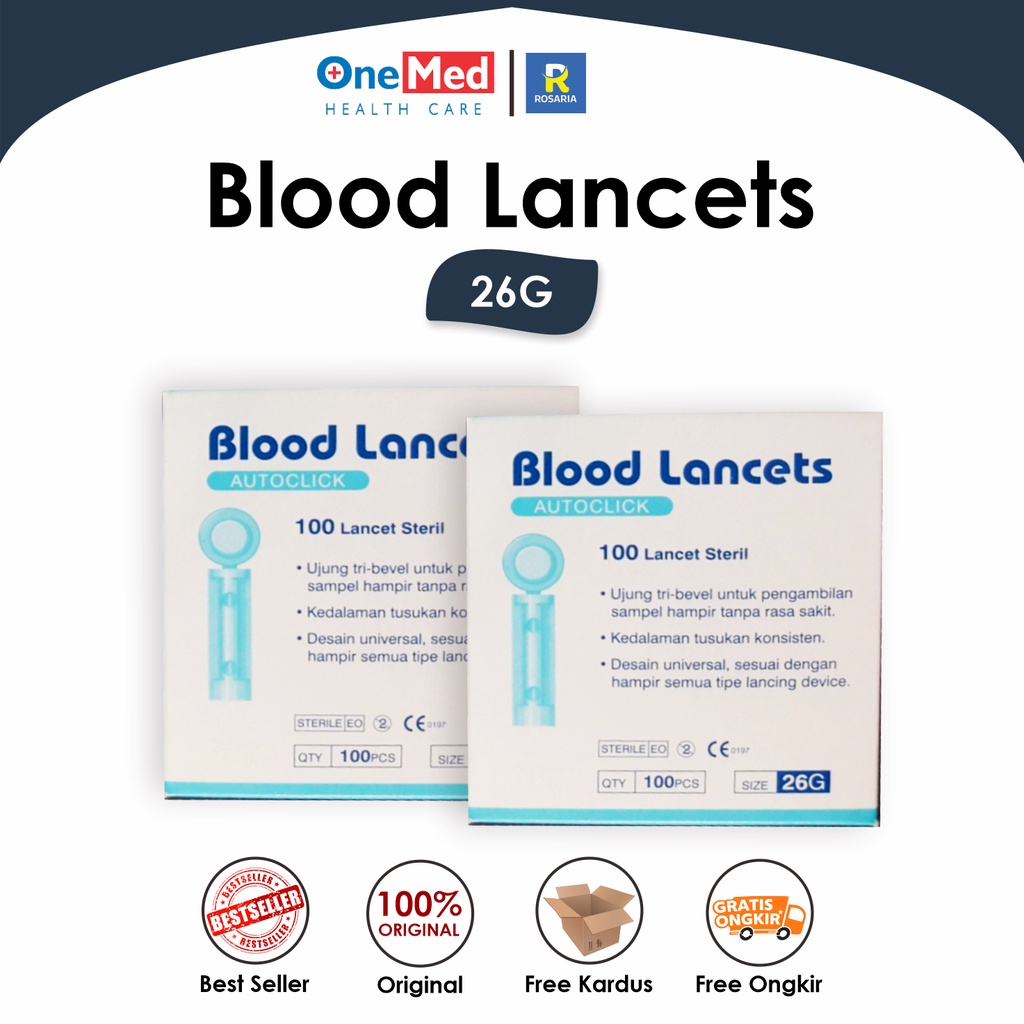 Blood Lancet 26G Onemed Alat Tes Darah Alat Cek Gula Darah 3 in 1