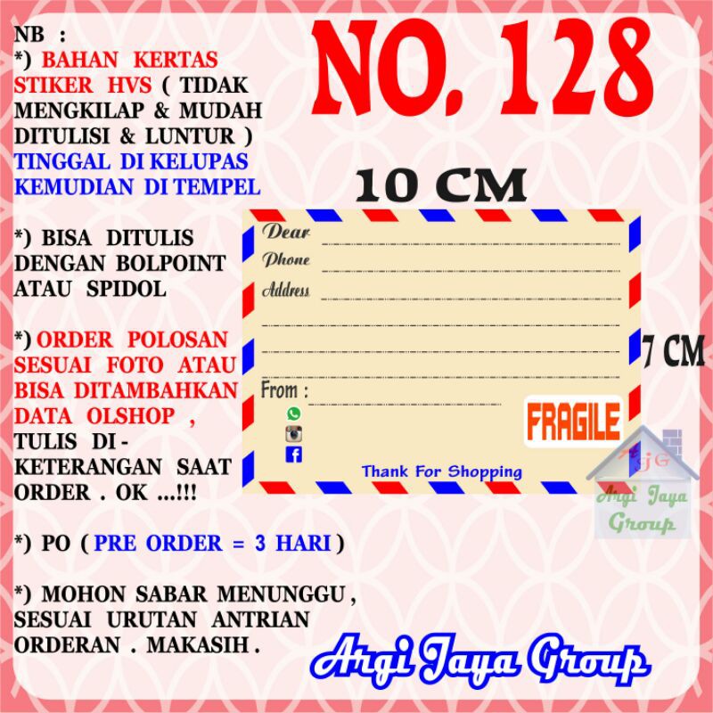 

Stiker HVS - Stiker Pengiriman - Sticker Alamat Olshop Murah Nomer 128-10x7cm