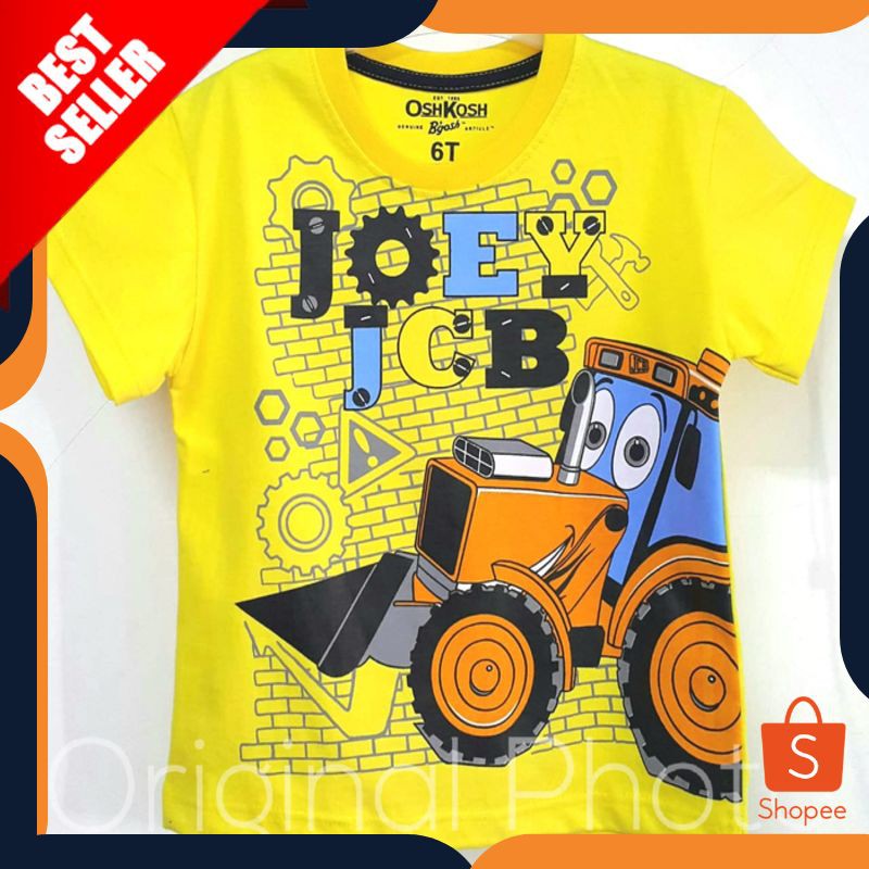 TERMURAH KAOS ANAK  OSHKOSH EXCAVATOR JOE JOB KUNING ALAT BERAT ORIGINAL