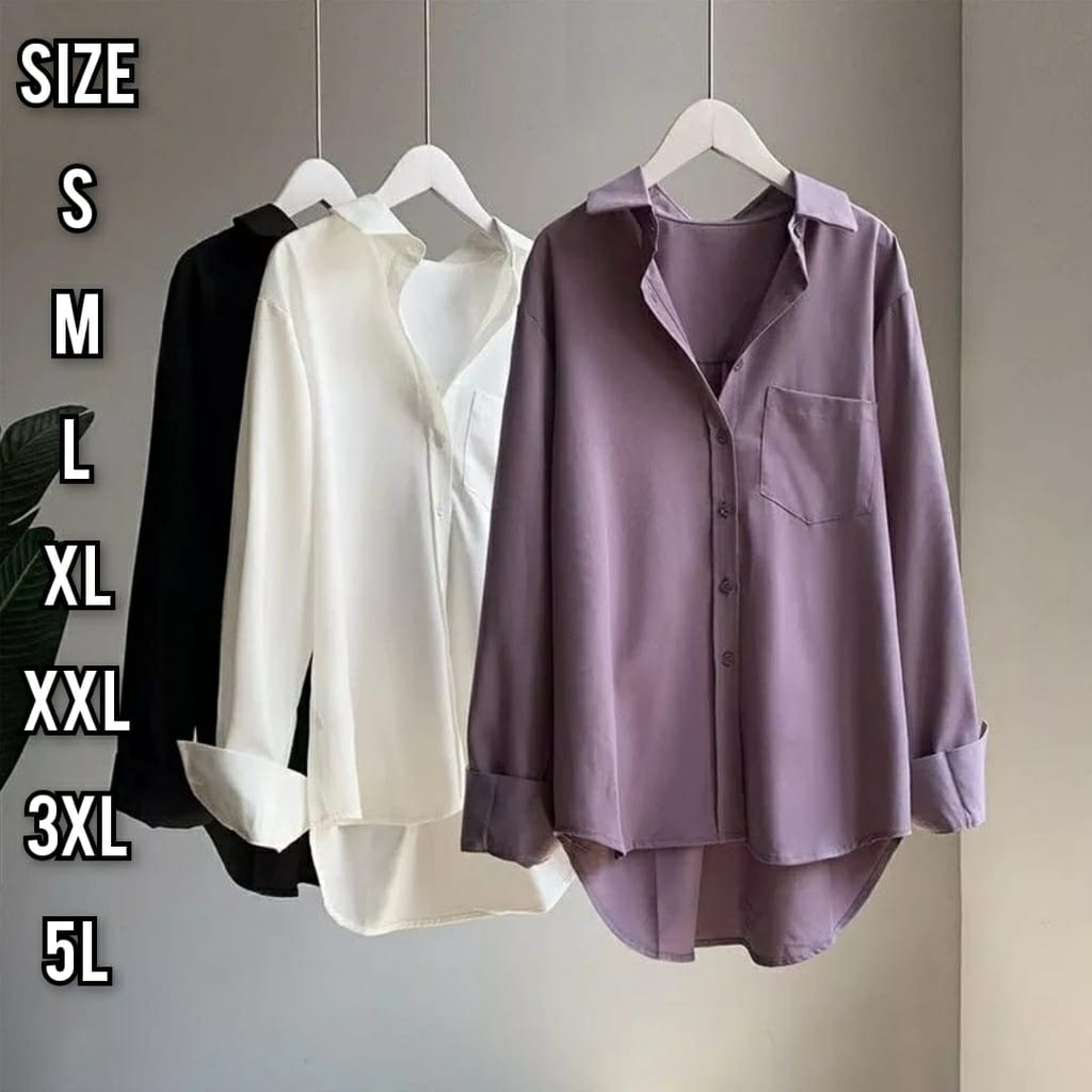 Sellari shirt - Kemeja Korean Style Jumbo - Ukuran S M L XL XXL XXXL 5L - Kemeja Polos