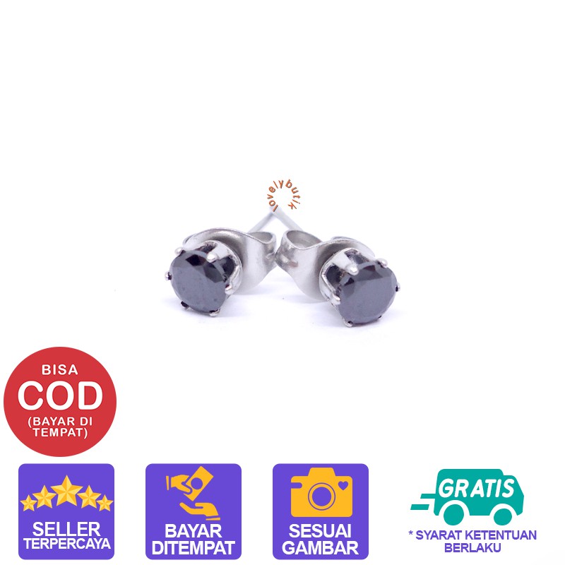 Lovelybutik Anting Anti karat Anting Tindik Wanita Titanium Crown Anting Permata Hitam