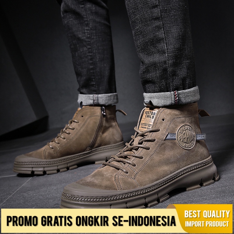 Sepatu Bot Pria Kulit Martin Boots Bulu Berjajar Empuk Hangat Menjaga Knight Boots  Menengah-betis  