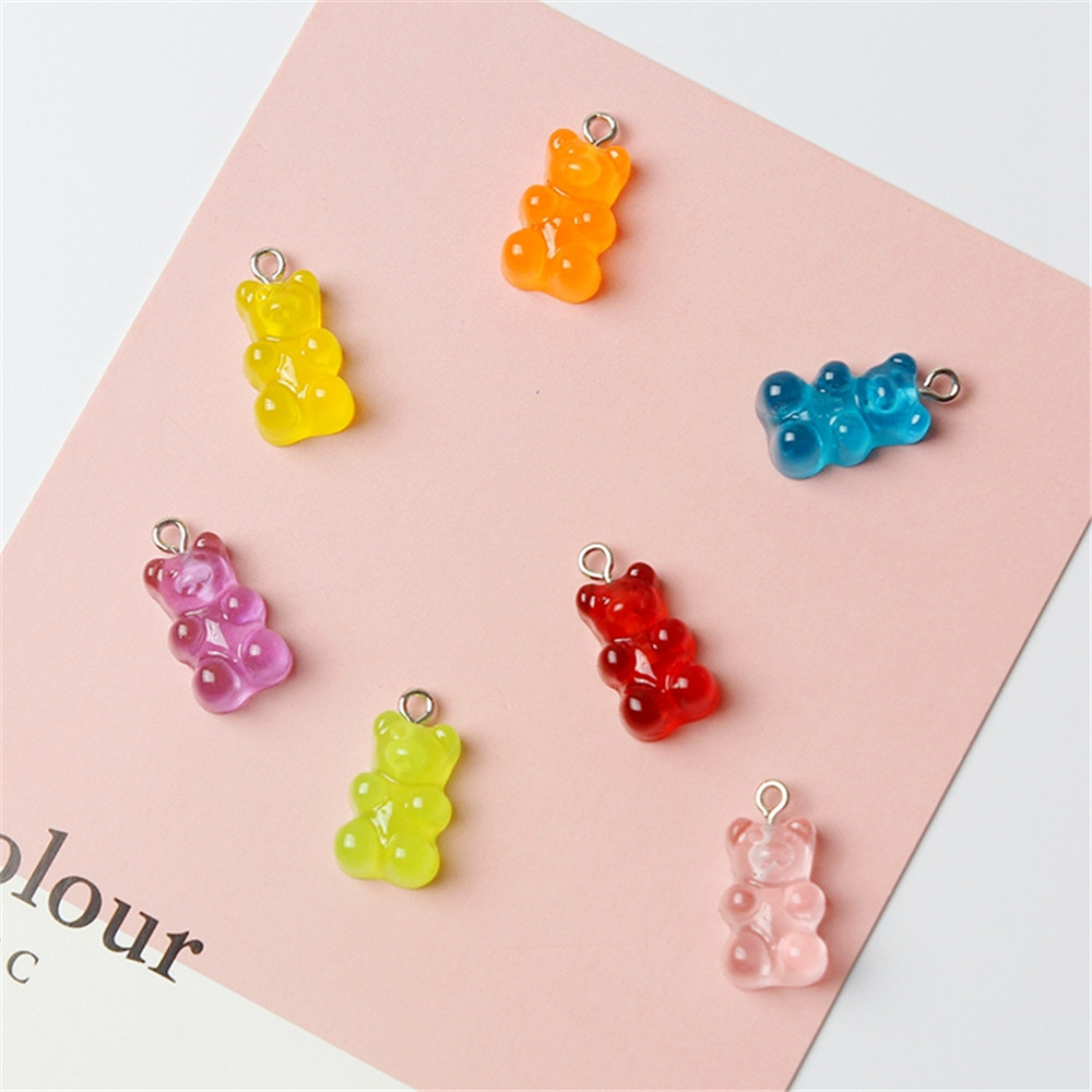 10Pcs/lot Candy Color Resin Gummy Bear Pendant Cabochon Flatback Heart Shape Jewelry DIY