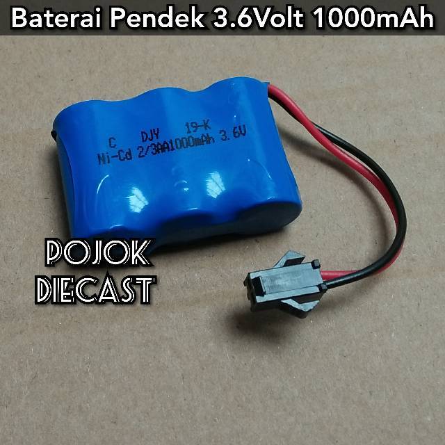 Batere Mobil Remot R/C 3,6V 1000mAh Socket Hitam Batre Baterai