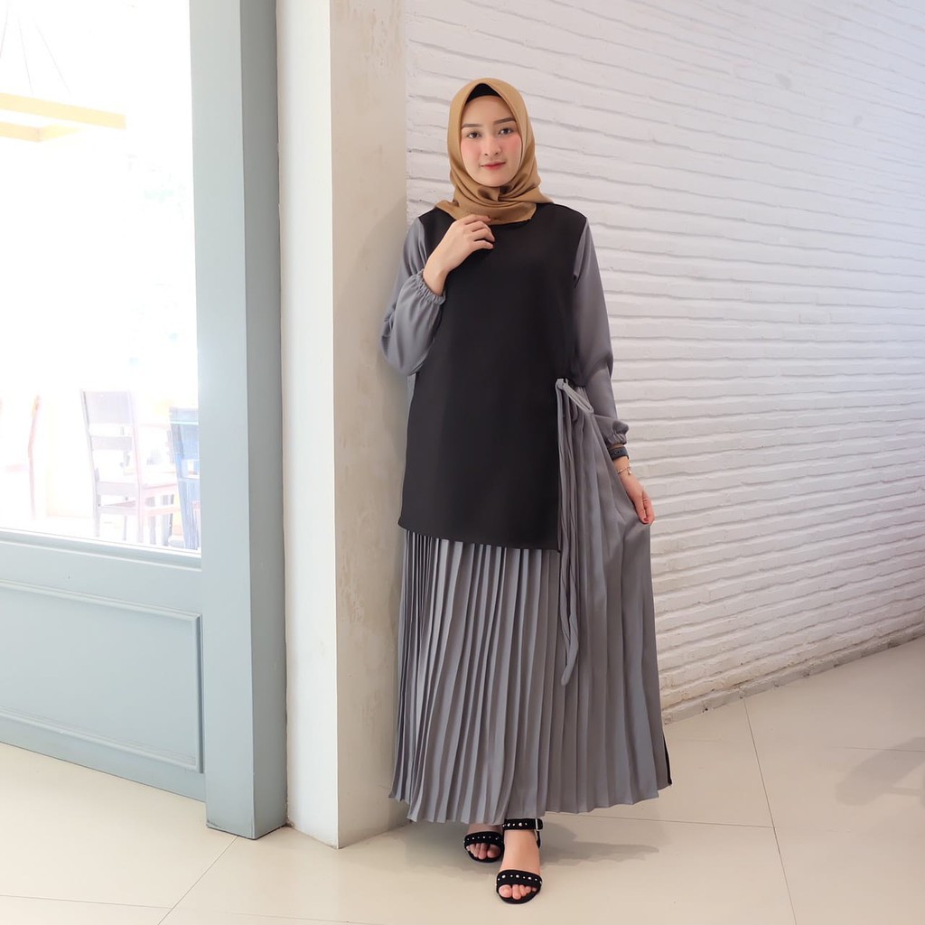warna/i Bayar Ditempat promo Gamis Kanaya Abu Hitam maxi dress muslim fashion gamis best seller
