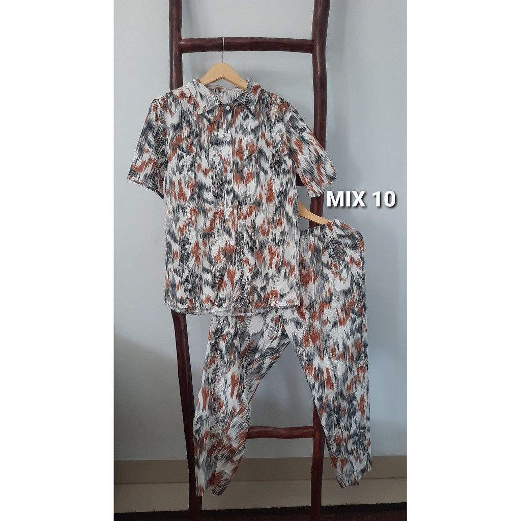 baju setelan pajamas wanita lengan pendek / pajamas wanita katun rayon / setelan tie dye wanita / pi