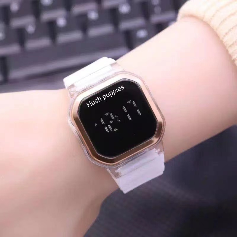 Jam Tangan Rubber Digital Segi Hush Puppies Grosir Murah Karet Sport LED Pria Wanita Couple Watch