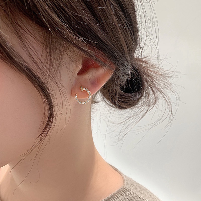 Anting S925 Silver Needle Bentuk Hati Asimetris Aksen Mutiara Gaya Korea