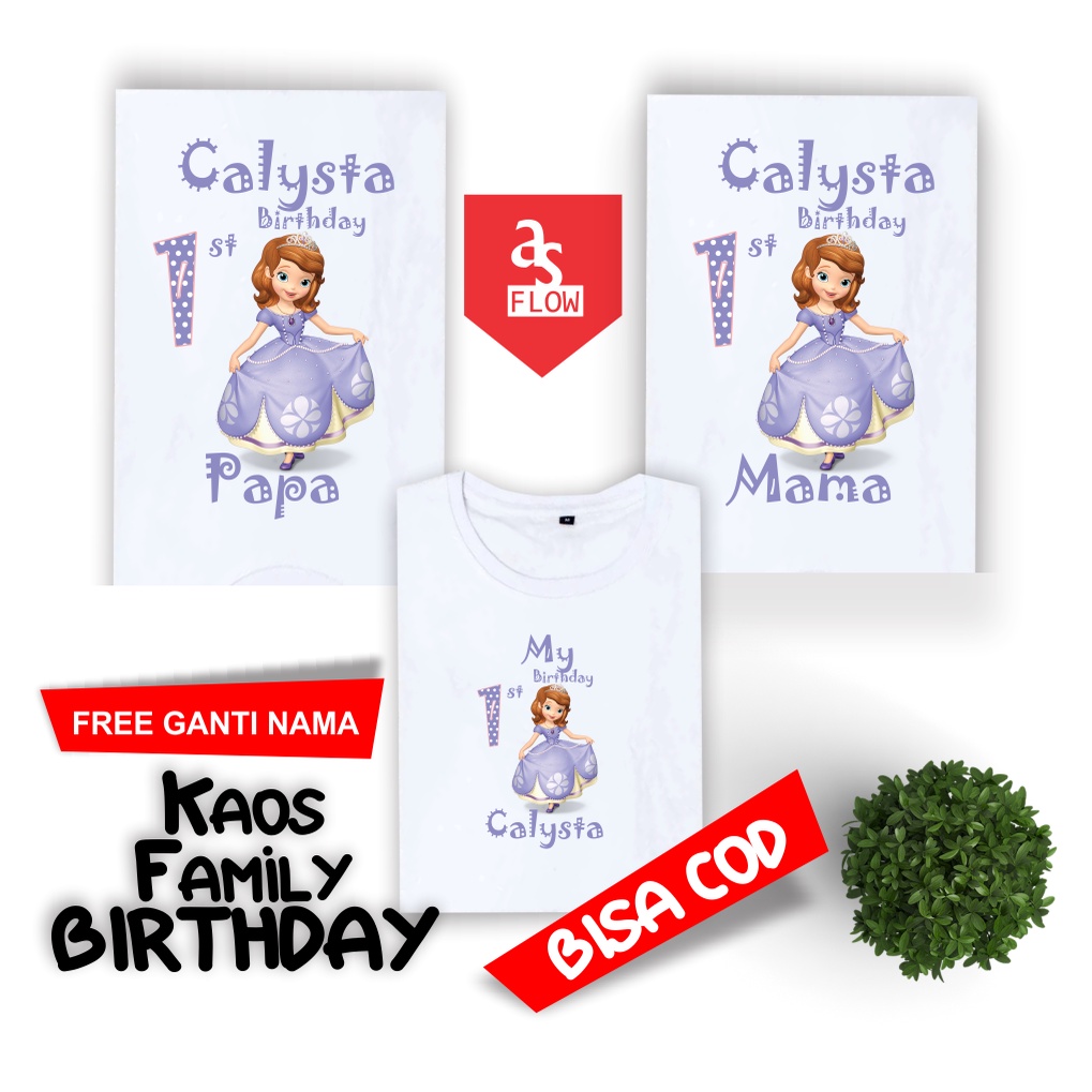 BAJU KAOS FAMILY CUSTOM ULANG TAHUN | KAOS COUPLE KELUARGA TEMA Princess  Sofia