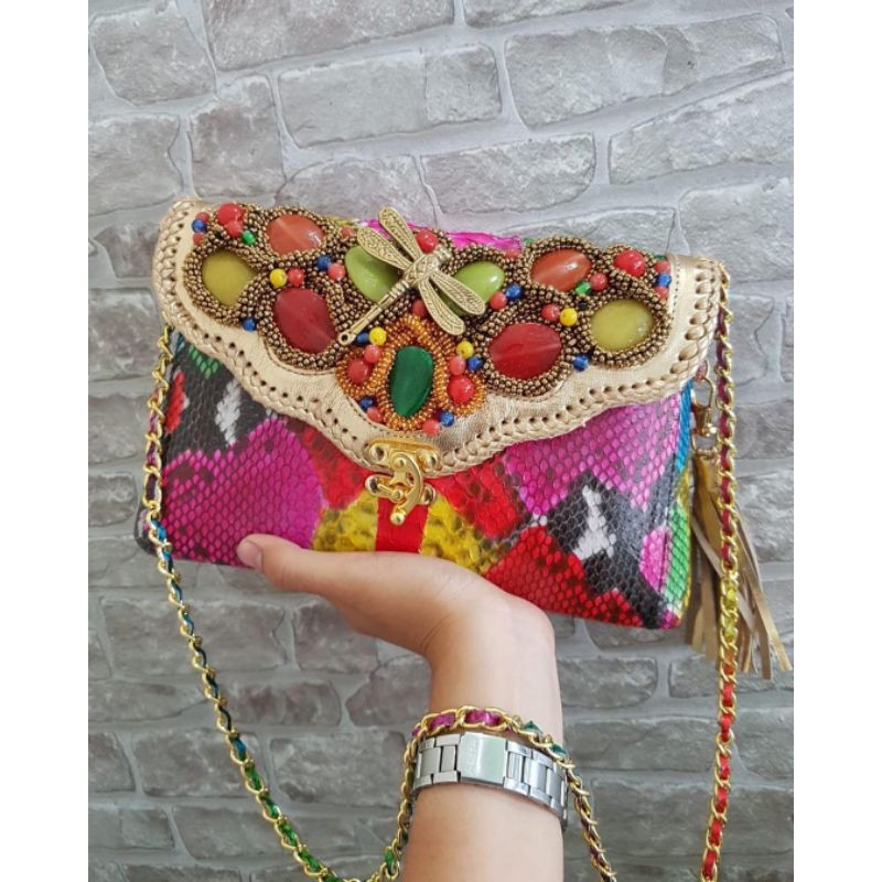 Clutch pesta kulit ular phyton bali kwade multy