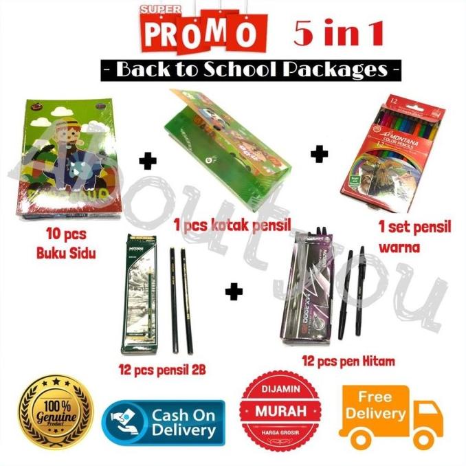 

PROMO 5 in 1 PAKET Alat Tulis Sekolah Set LENGKAP Buku Kotak Pensil