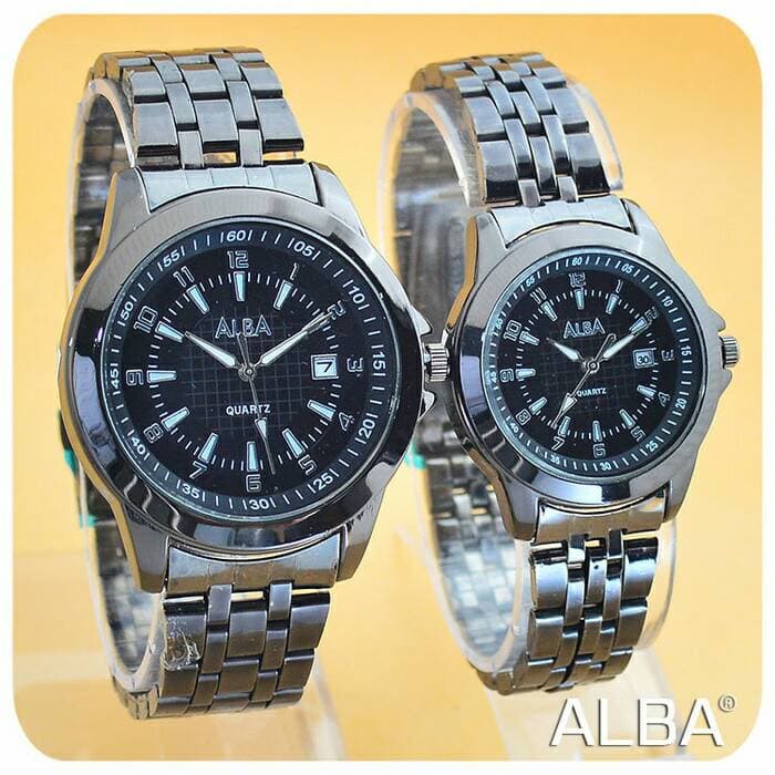 JAM TANGAN ALBA FLOR FULL BLACK STEEL COUPLE HARGA MURAH